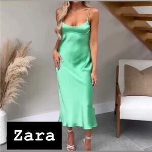 Zara Elegant Green Satin Slip Dress NWOT Size XXL
